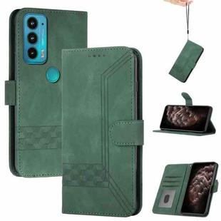 For Motorola Edge 20 Cubic Skin Feel Flip Leather Phone Case(Dark Green)