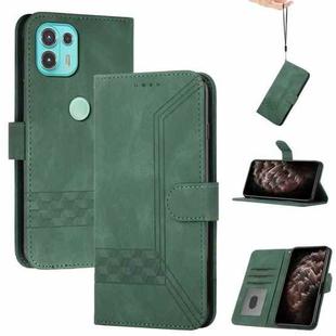 For Motorola Edge 20 Lite Cubic Skin Feel Flip Leather Phone Case(Dark Green)