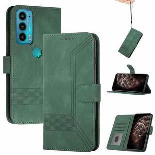 For Motorola Edge 20 Pro Cubic Skin Feel Flip Leather Phone Case(Dark Green)