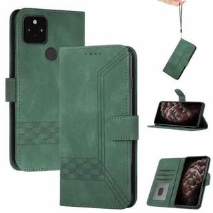 For Google Pixel 5 Cubic Skin Feel Flip Leather Phone Case(Dark Green)