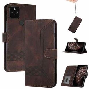 For Google Pixel 5a 5G Cubic Skin Feel Flip Leather Phone Case(Dark Brown)