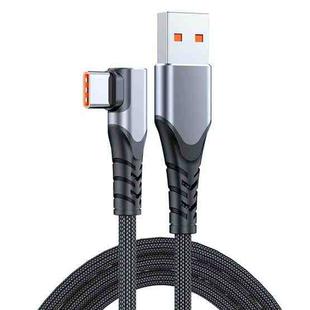 6A 66W USB to USB-C / Type-C Elbow Mobile Phone Game Fast Data Cable, Length:0.5m(Grey)