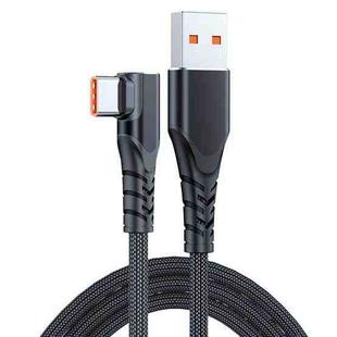 6A 66W USB to USB-C / Type-C Elbow Mobile Phone Game Fast Data Cable, Length:1m(Black)