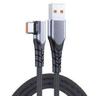 6A 66W USB to USB-C / Type-C Elbow Mobile Phone Game Fast Data Cable, Length:1m(Grey)