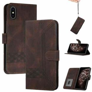 For iPhone X / XS Cubic Skin Feel Flip Leather Phone Case(Brown)