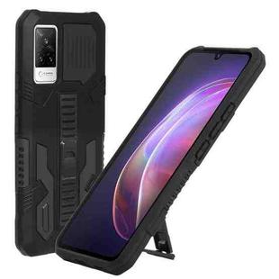 For vivo V21e Vanguard Warrior All Inclusive Double-color Shockproof TPU + PC Phone Case with Holder(Black)