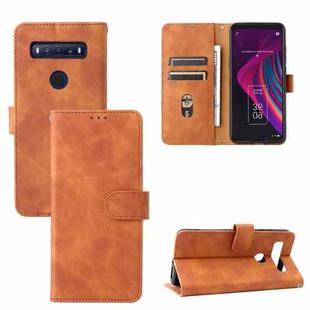 For TCL 10 SE Solid Color Skin Feel Magnetic Buckle Leather Phone Case(Brown)