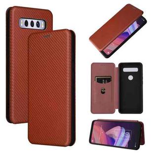 For TCL 10 SE Carbon Fiber Texture Leather Phone Case with Card Slot(Brown)