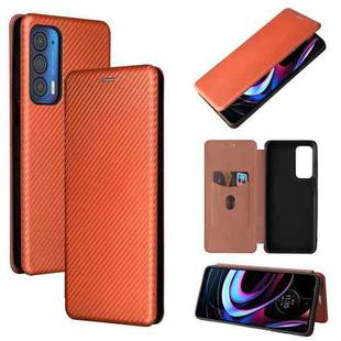 For Motorola Edge 2021 Carbon Fiber Texture Leather Phone Case with Card Slot(Brown)