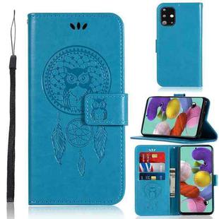 For Galaxy A71 Wind Chime Owl Embossing Pattern Horizontal Flip Leather Case with Holder & Card Slots & Wallet(Blue)