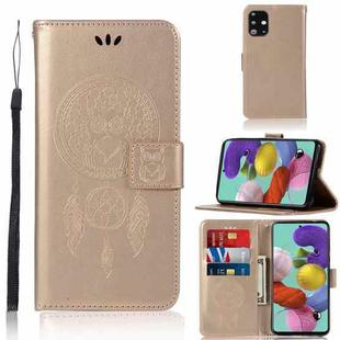 For Galaxy A71 Wind Chime Owl Embossing Pattern Horizontal Flip Leather Case with Holder & Card Slots & Wallet(Gold)