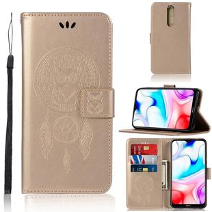 For Xiaomi Redmi 8 Wind Chime Owl Embossing Pattern Horizontal Flip Leather Case with Holder & Card Slots & Wallet(Gold)