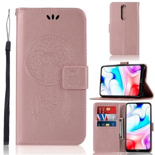 For Xiaomi Redmi 8 Wind Chime Owl Embossing Pattern Horizontal Flip Leather Case with Holder & Card Slots & Wallet(Rose Red)