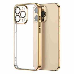 JOYROOM JR-BP909 Chery Mirror Series Electroplating Transparent Anti-fall Phone Case For iPhone 13 Pro Max(Gold)