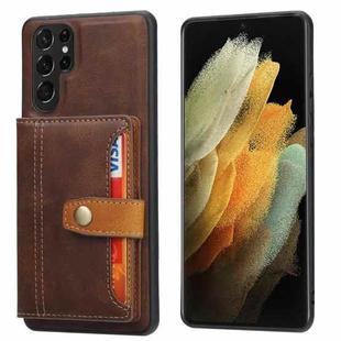 For Samsung Galaxy S22 Ultra 5G Calfskin Color Matching TPU + PU Phone Case(Brown)