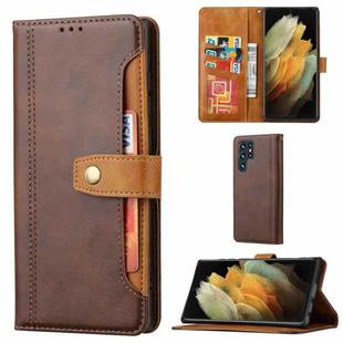 For Samsung Galaxy S22 Ultra 5G Calf Texture Double Fold Leather Phone Case(Brown)