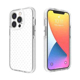 For iPhone 13 Pro Grid Pattern Shockproof Transparent TPU Phone Case (White)
