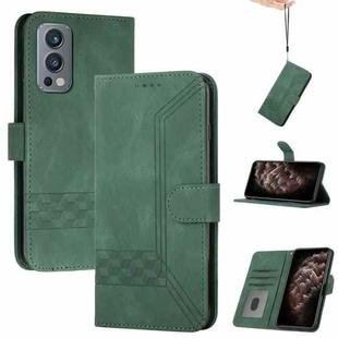 Cubic Skin Feel Flip Leather Phone Case For OnePlus Nord 2 5G(Green)