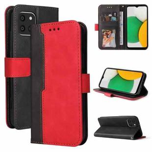 For Samsung Galaxy A03 Global Stitching-Color Flip Leather Phone Case with Holder(Red)