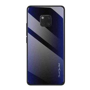 For Huawei Mate 20 Pro  Texture Gradient Glass Protective Case(Dark Blue)