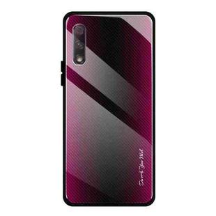 For Huawei Honor 9x Texture Gradient Glass Protective Case(Rose Red)