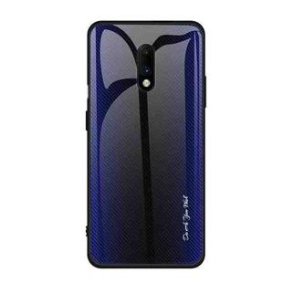 For OnePlus 7 Texture Gradient Glass Protective Case(Dark Blue)