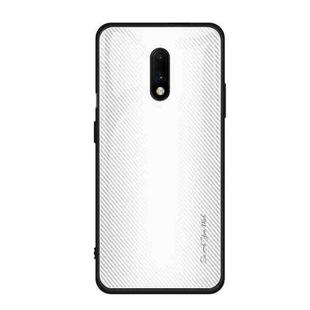 For OnePlus 7 Texture Gradient Glass Protective Case(White)