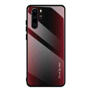 For Huawei P30 Pro Texture Gradient Glass Protective Case(Red)