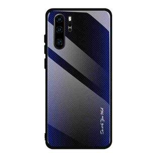 For Huawei P30 Pro Texture Gradient Glass Protective Case(Dark Blue)