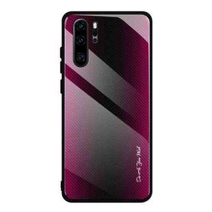 For Huawei P30 Pro Texture Gradient Glass Protective Case(Rose Red)
