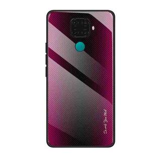 For Huawei Nova 5i Pro Texture Gradient Glass Protective Case(Rose Red)