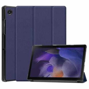 For Samsung Galaxy Tab A8 2021 Three-folding Holder Custer Texture Leather Tablet Case(Dark Blue)