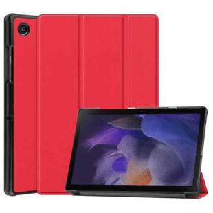 For Samsung Galaxy Tab A8 2021 Three-folding Holder Custer Texture Leather Tablet Case(Red)