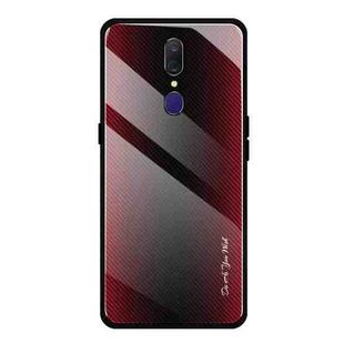 For OPPO F11 / A9 Texture Gradient Glass Protective Case(Red)