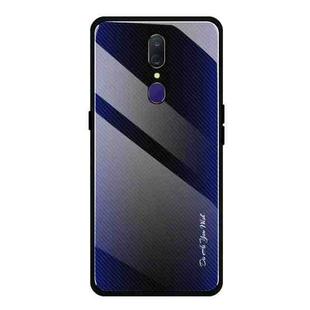 For OPPO F11 / A9 Texture Gradient Glass Protective Case(Dark Blue)