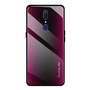 For OPPO F11 / A9 Texture Gradient Glass Protective Case(Rose Red)