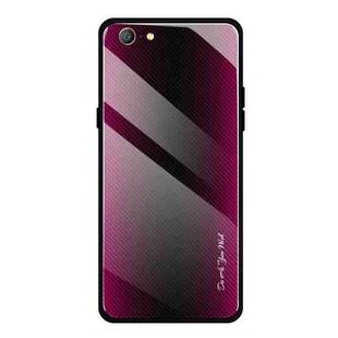 For OPPO A57 / A39 Texture Gradient Glass Protective Case(Rose Red)