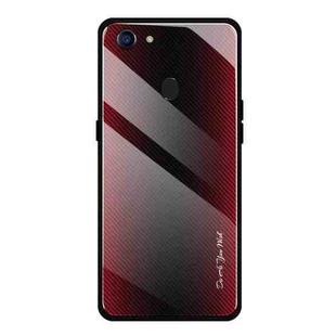 For OPPO F5 Texture Gradient Glass Protective Case(Red)