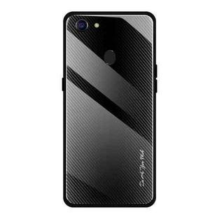 For OPPO F5 Texture Gradient Glass Protective Case(Black)