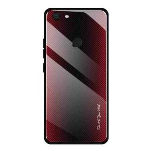 For Vivo V7 Texture Gradient Glass Protective Case(Red)