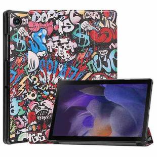 For Samsung Galaxy Tab A8 2021 Painted Leather Tablet Case with 3-Fold Holder(Graffiti)
