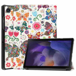 For Samsung Galaxy Tab A8 2021 Painted Leather Tablet Case with 3-Fold Holder(Color Butterfly)