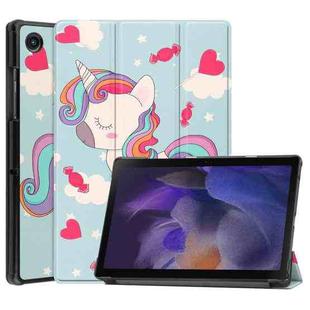 For Samsung Galaxy Tab A8 2021 Painted Leather Tablet Case with 3-Fold Holder(Unicorn)