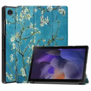 For Samsung Galaxy Tab A8 2021 Painted Leather Tablet Case with 3-Fold Holder(Apricot Blossom)