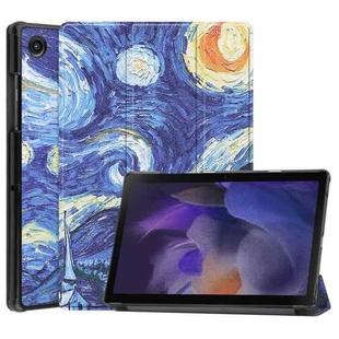 For Samsung Galaxy Tab A8 2021 Painted Leather Tablet Case with 3-Fold Holder(Starry Sky)