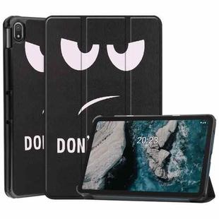 For Nokia T20 Painted Leather Tablet Case with 3-Fold Holder(Big Eye Me)