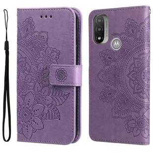 For Motorola Moto E20 / E30 / E40 7-petal Flowers Embossing Pattern Horizontal Flip CasePhone Case(Light Purple)