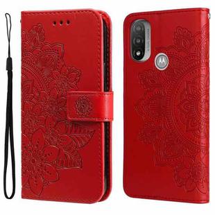 For Motorola Moto E20 / E30 / E40 7-petal Flowers Embossing Pattern Horizontal Flip CasePhone Case(Red)