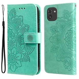 For Samsung Galaxy A03 EU Version 7-petal Flowers Embossing Pattern Horizontal Flip CasePhone Case(Green)