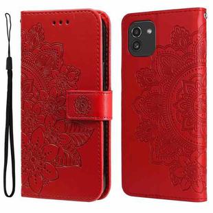 For Samsung Galaxy A03 EU Version 7-petal Flowers Embossing Pattern Horizontal Flip CasePhone Case(Red)